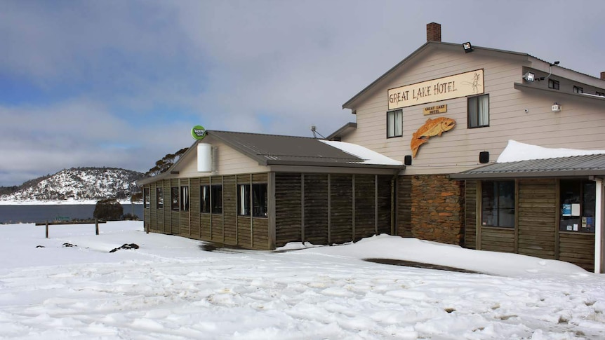 Snow at the Great Lake Hotel in Tasmania's Central Highlands