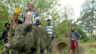 Family with pig