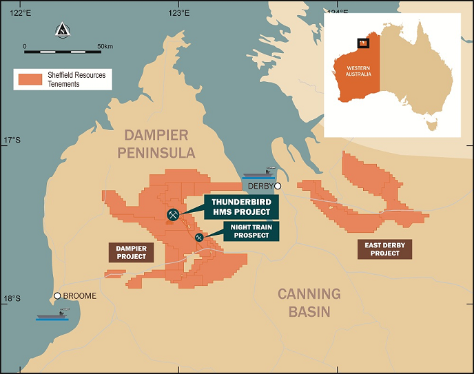 Map showing Sheffield Resources' Thunderbird proposed mine site.