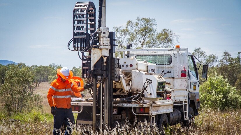 Drilling machine operated by special staff to get samples.