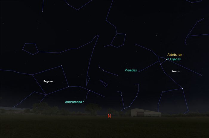 Map of sky showing Andromeda and Taurus
