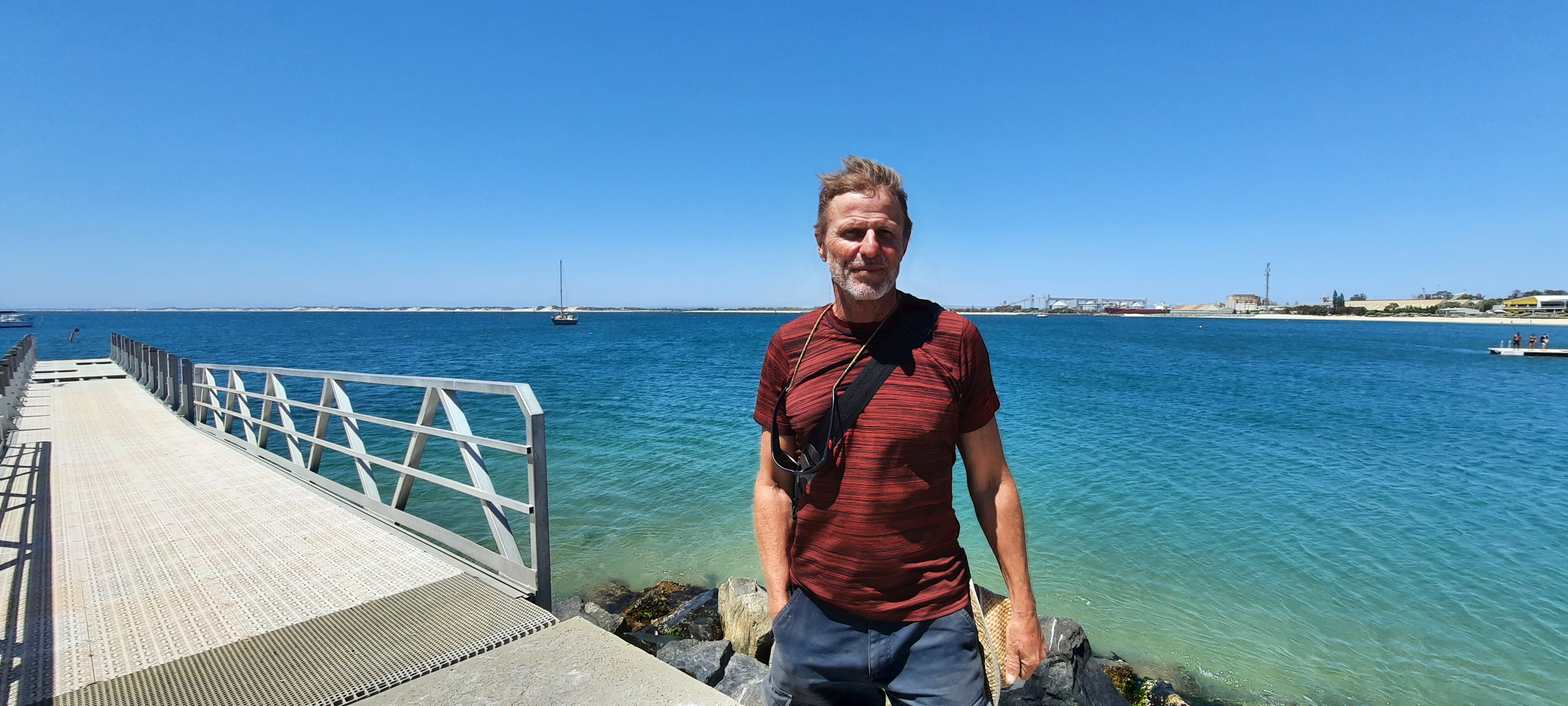 Sailor Ralph Bender with his boat in Koombana Bay. 2024-01-29 08:01:00