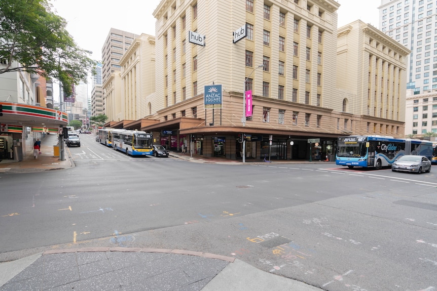 Empty intersection in Brisbane CBD.