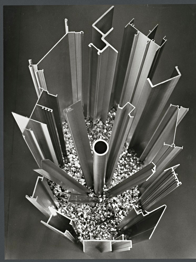 Display of aluminium extrusion profiles manufactured at Alcoa aluminium fabrication plant, Point Henry, Victoria] [picture].jpeg