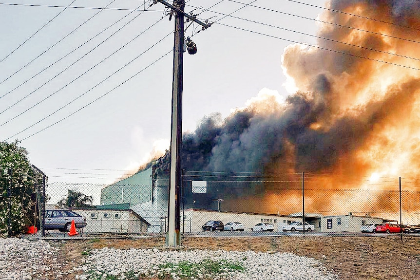 smoke and flames from abattoir fire