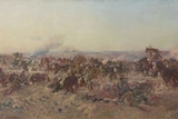 A painting by George Lambert depicting the charge of the Australian Light Horse at Beersheba in 1917