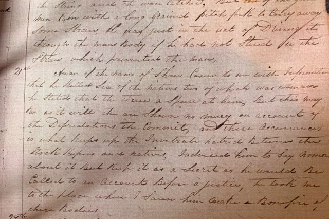 Photograph of a page of a colonial diary with cursive writing