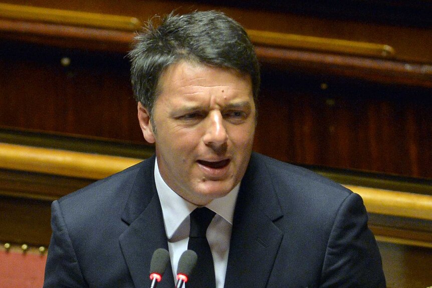 Italian prime minister Matteo Renzi gives a speech to parliament