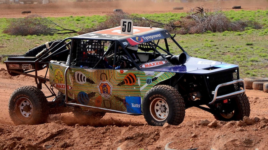 A buggy competes in the Finke extreme desert race in NT