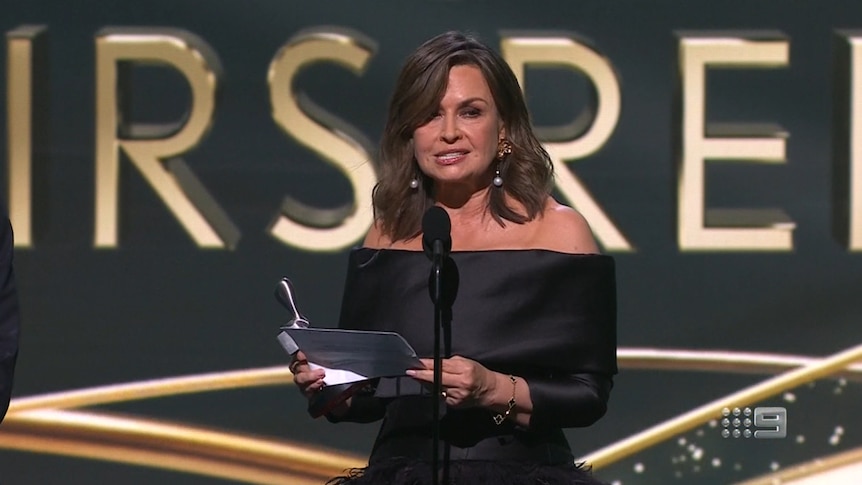 Lisa Wilkinson on stage at the 2022 Logie Awards. 