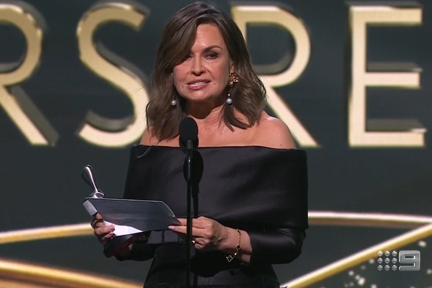 Lisa Wilkinson on stage at the 2022 Logie Awards. 