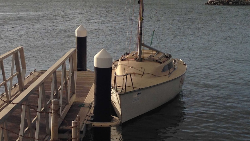 The yacht from which a sailor was knocked overboard, moored at Bunbury