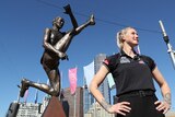 AFLW star Tayla Harris at the unveiling of a prototype statue.