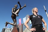 AFLW star Tayla Harris at the unveiling of a prototype statue.