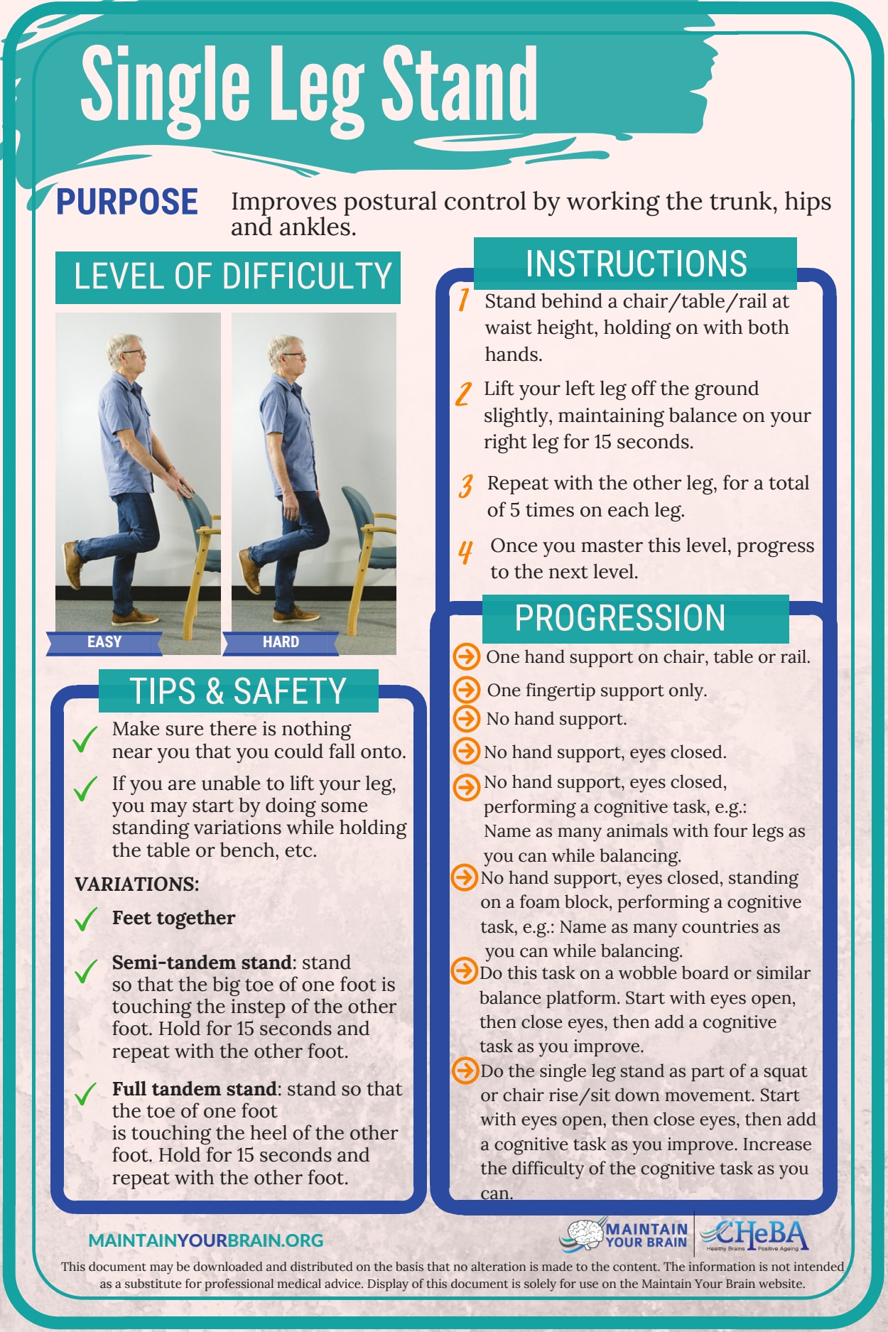 Una página con instrucciones sobre cómo hacer un ejercicio de soporte de una sola pierna.