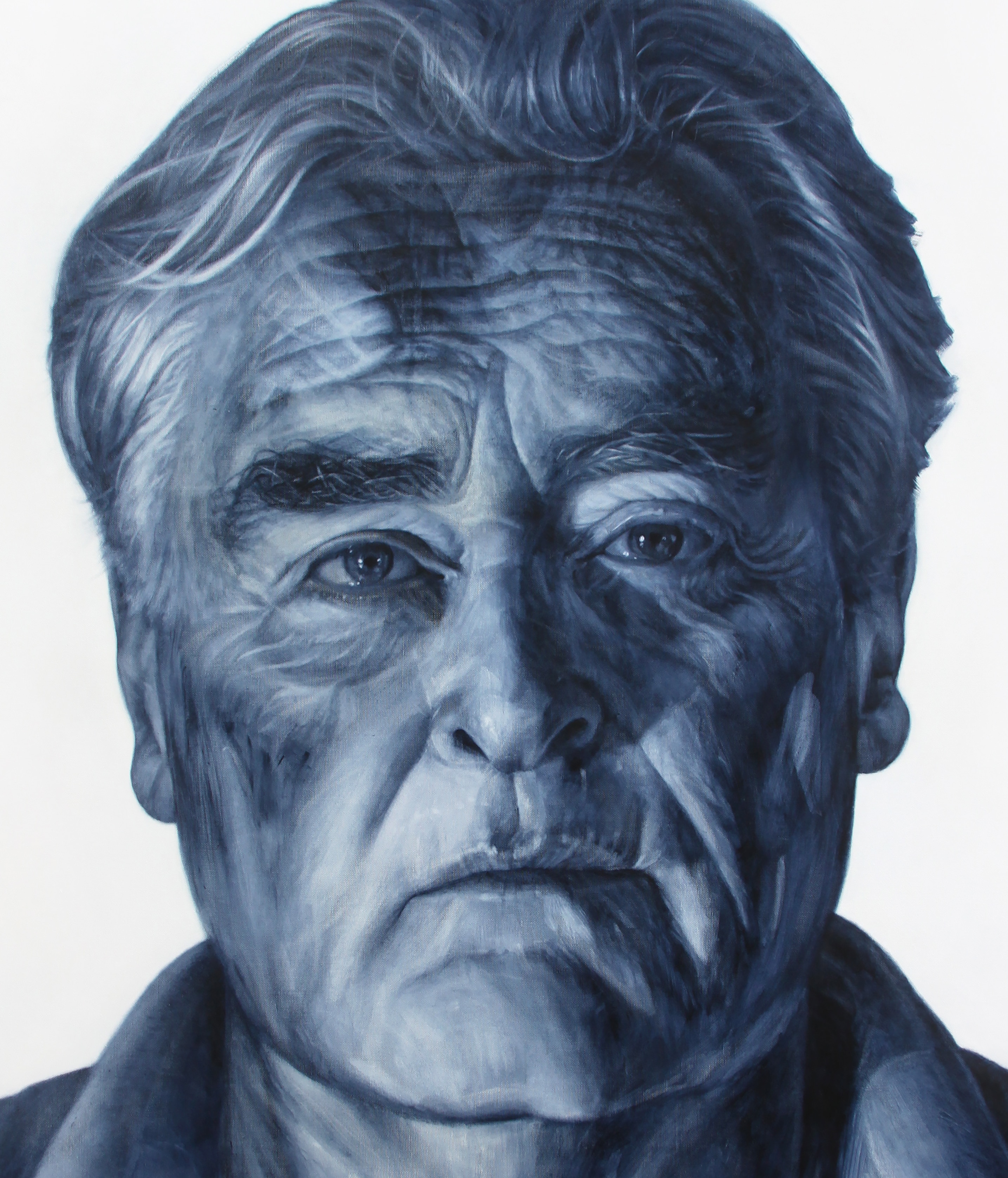A painted portrait of actor John Howard in blue and grey tones