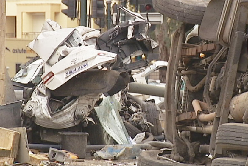 truck roll over wreckage