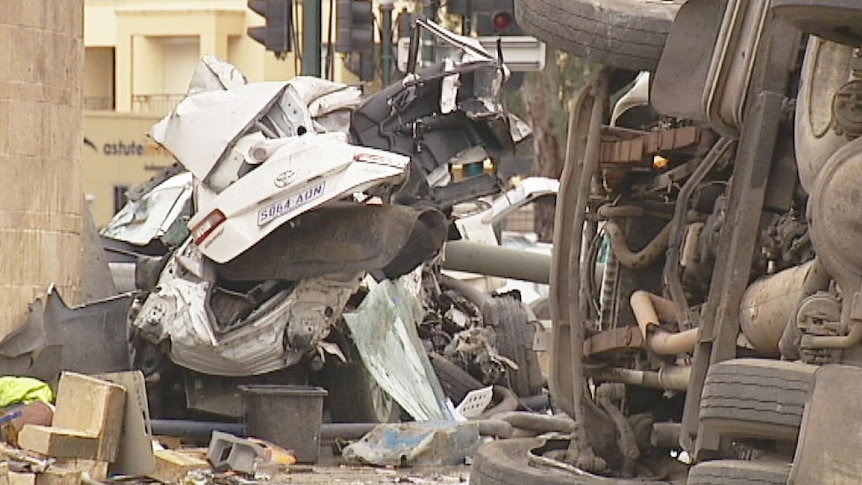 truck roll over wreckage