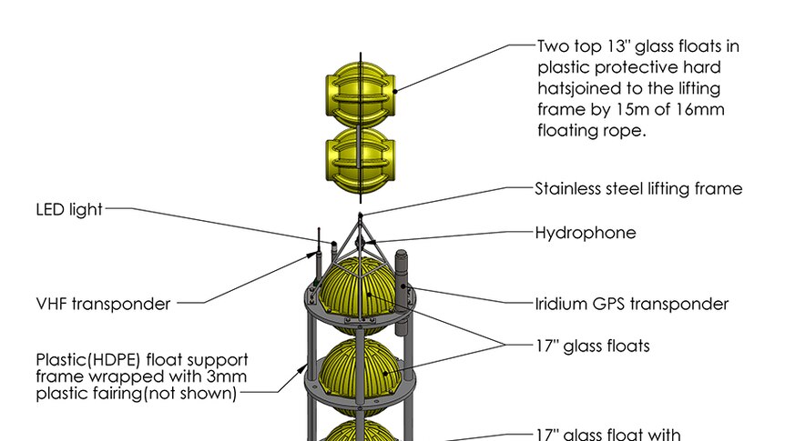 Exploded view of AAD-designed and built autonomous listening mooring device.