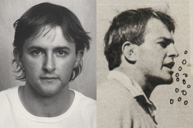 Three black and white images show a young Anthony Albanese and Tony Abbott