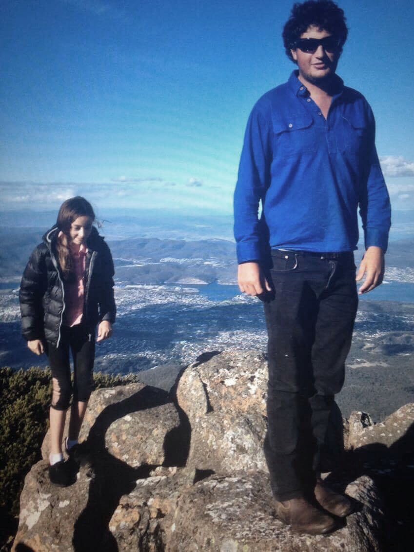 Braidon Lewis Fletcher, with sister Bonny, at summit of Mt Wellington, undated photo.