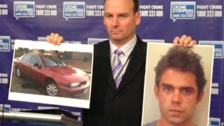 Detective Senior Sergeant James Bradley holds a photo of Michael Pruiti and a photo of his car.