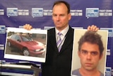 Detective Senior Sergeant James Bradley holds a photo of Michael Pruiti and a photo of his car.