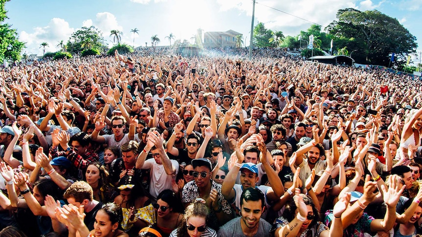 A photo of a large crowd at the Laneway Festival in Sydney