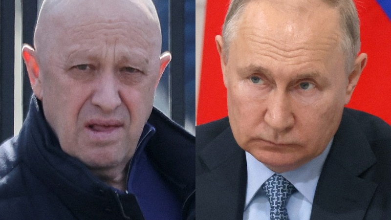 A close up of Yevgeny Prigozhin and Vladimir Putin. 