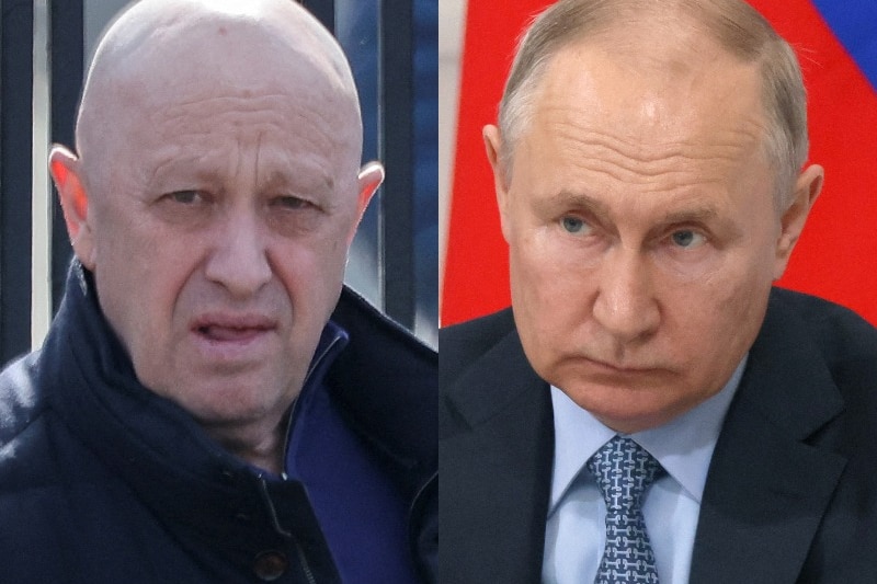 A close up of Yevgeny Prigozhin and Vladimir Putin. 