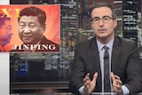 A still from a video of comedian John Oliver's segment on Xi Jinping. An image of Xi is on the top left of the screen.