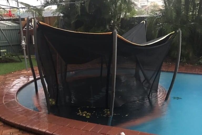Trampoline in a pool