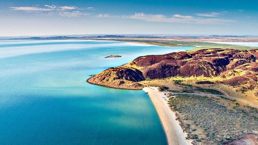 A drone photo of Western Australian coastline.