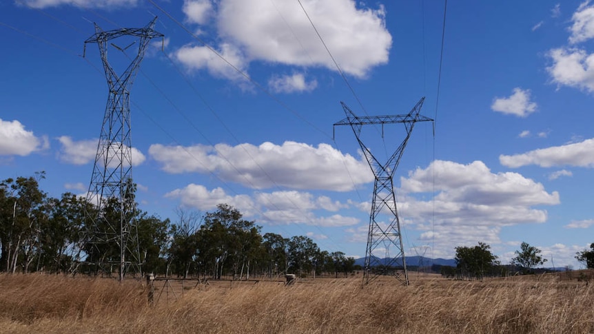 Transmission lines in a field.