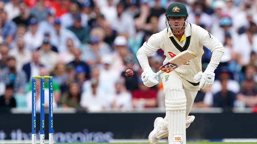 David Warner looks at the ball bouncing as he prepares to take off for a run