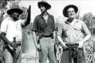 Stockman Clyde Combo, Chips Rafferty and director Harry Watt on location