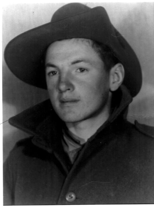A portrait of Billy Young in his army slouch hat.