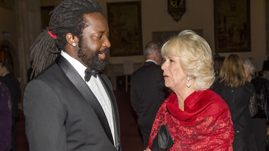 Winner of the 2015 Man Booker Prize for Fiction, Marlon James, speaks with Camilla, Duchess of Cornwall.