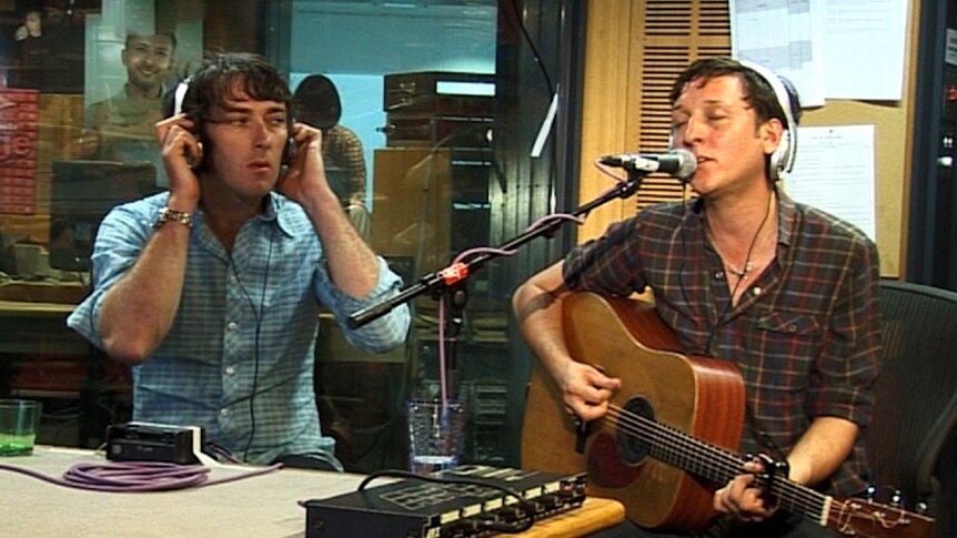 A photo of The Panics doing a live performance of 'Wide Open Road' in the triple j studios