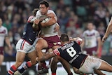 Brent Kite (C) in action for Manly against Sydney Roosters in round 16, 2013.