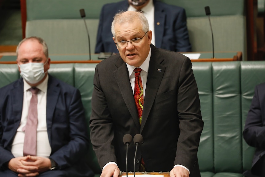Prime Minister Scott Morrison delivering the Closing the Gap report in Parliament.