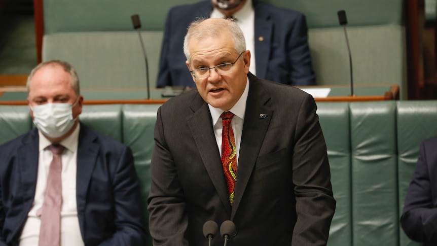 Prime Minister Scott Morrison delivering the Closing the Gap report in Parliament.