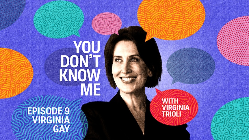 An image of Virginia Trioli surrounded by colourful speech bubbles