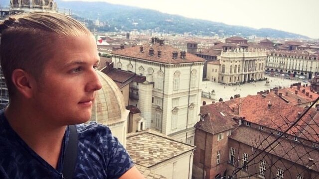 Aidan Carter looks out over an Italian piazza.