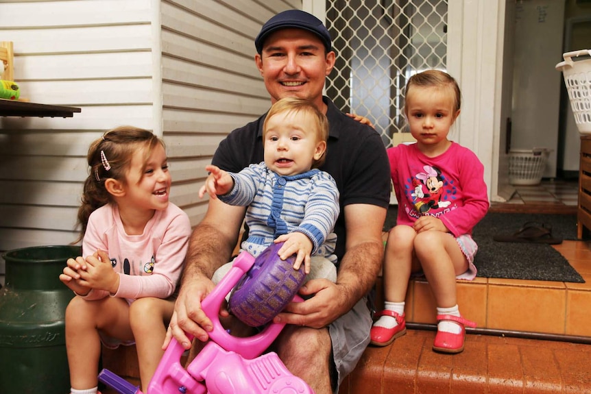 Trevor Tolson with son Jack and daughters Penny and Florence