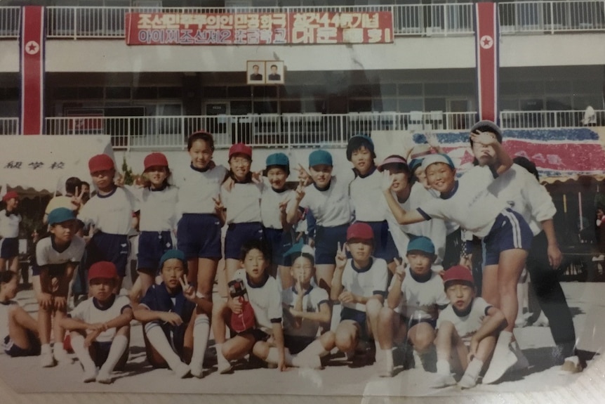 Chongryon children pose for a team photo.