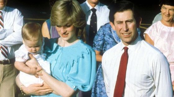 Prince Charles and Princess Diana, carrying Prince William, arrive in Alice Springs on March 20, 1983.