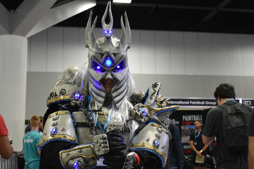 Carl Humphries poses in costume at the Rooster Teeth convention in Sydney.