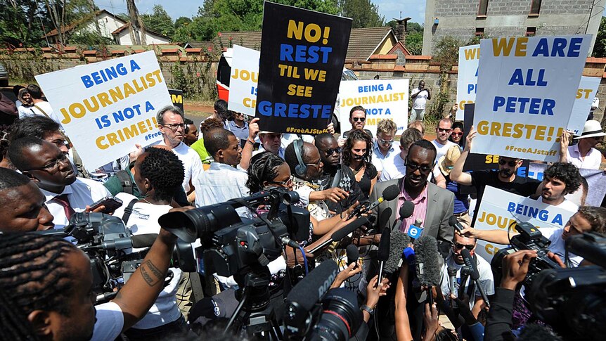 A protest in support of Peter Greste in Nairobi, Kenya