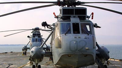 Sea King helicopters on HMAS Kanimbla